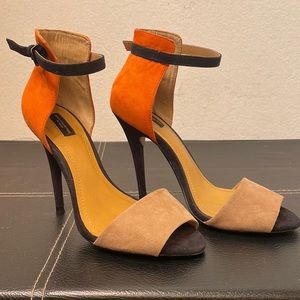 Orange Beige Black Colored Strappy Zara Heels